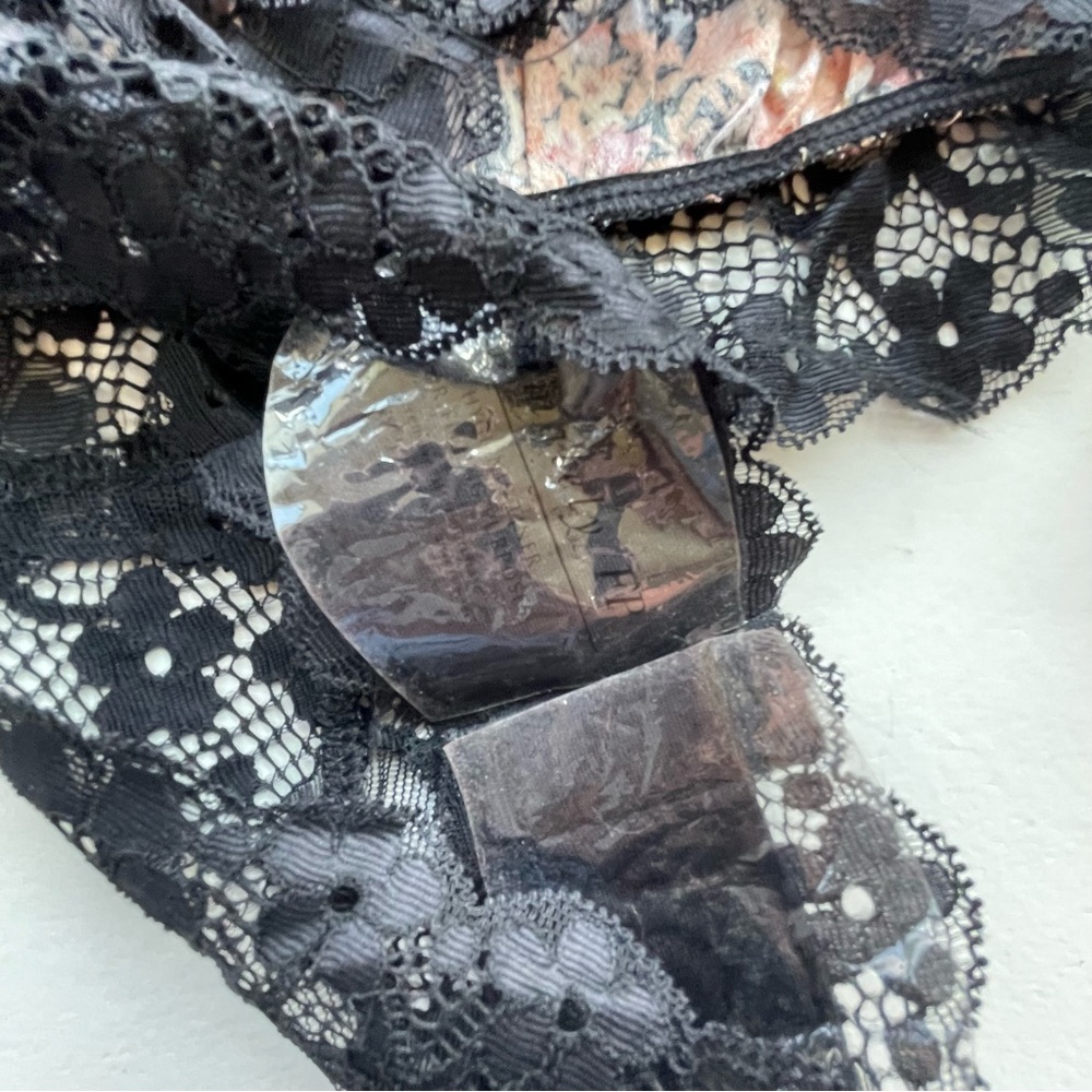 Intimately Free People orange & black long sleeve floral bodysuit w/ black lace - Picture 9 of 11